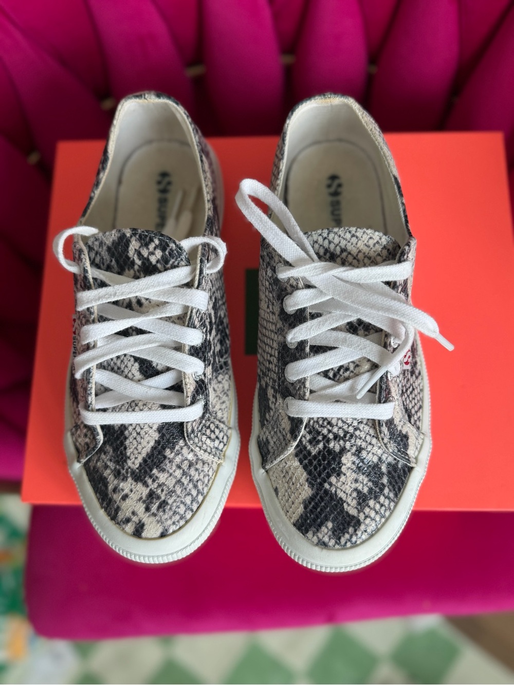 Superga Kids Snake-Print Sneakers - White/Black